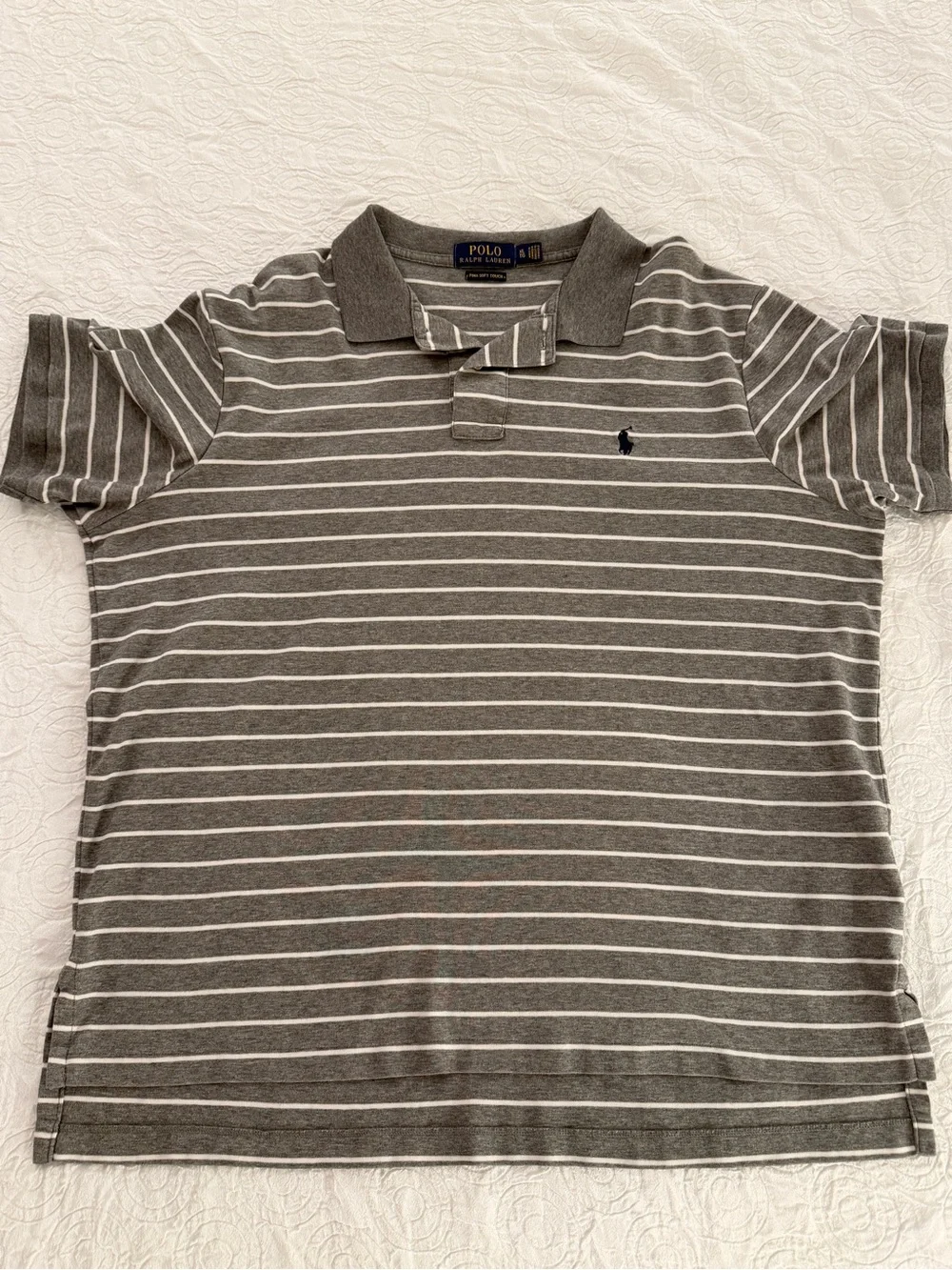 Polo Ralph Lauren Men’s XL Soft Touch Striped Polo Shirt Grey White Short Sleeve